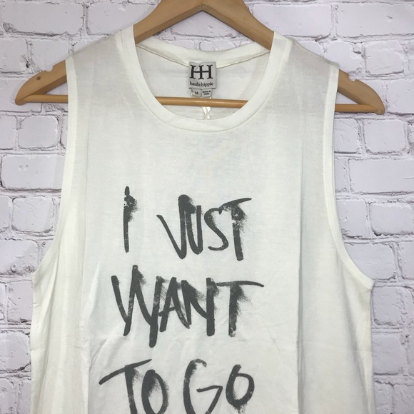 NWT Haute Hippie Muscle Tee Distressed Graphic Punk Ivory Tank Top Super Soft - Picture 5 of 8